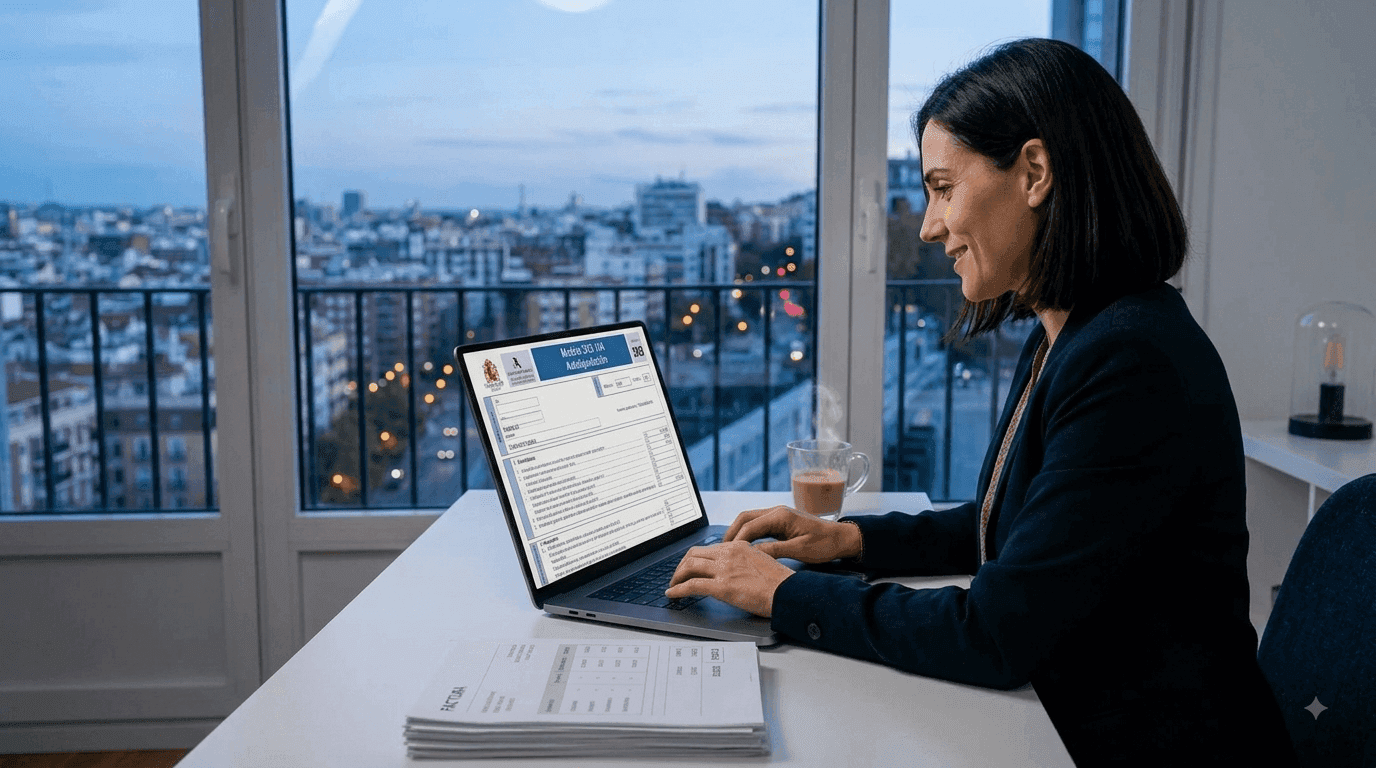 Mujer preparando declaración de IVA
